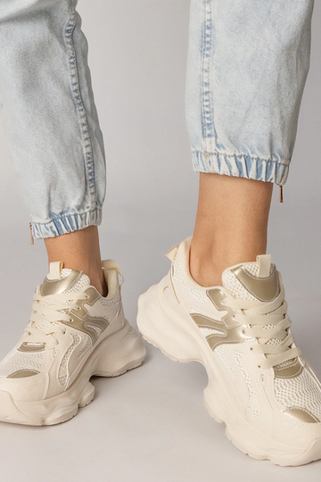 Baskets de sport sable pour femmes avec insert doré, « Sandra » 2