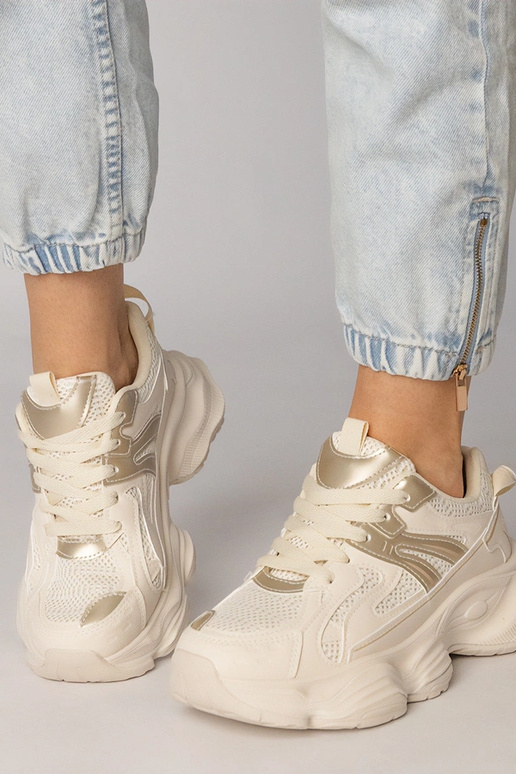 Beige Damen Sneakers mit goldenem...