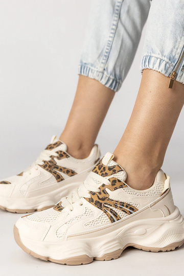 Beige Damen Sneakers mit Panther-Einsatz, „Sandra"