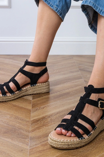 Zwarte espadrille sandalen op een laag platform, „Amur"