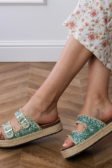 Groene espadrilleslippers met glitter en gespen, „Induri" 2