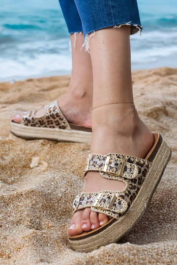 Leopardenmuster glänzende Espadrilles mit Schnallen Induri
