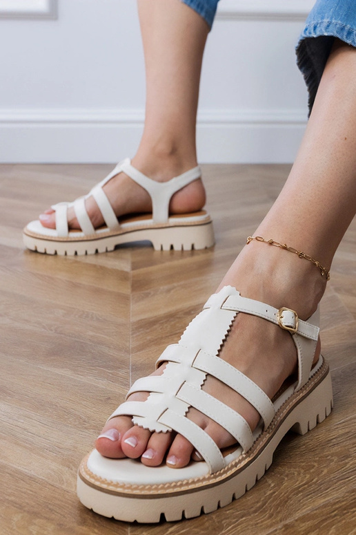 Witte gladiatorsandalen met gespen,...
