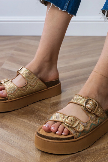 Orinos gouden slippers met gespen op bandjes
