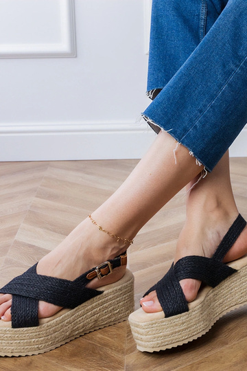 Sandales noires espadrilles à plateforme avec des lanières, « Olisa » 2