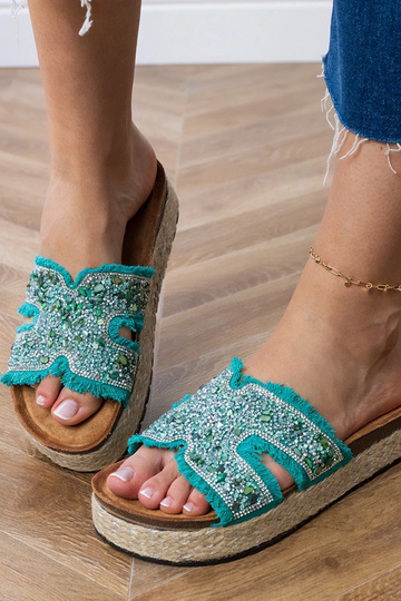 Grüne Espadrilles mit Zirkonien und Steinen Najros 2