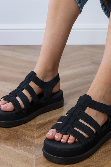 Schwarze Gladiatorensandalen auf Plattform, „Hartos"