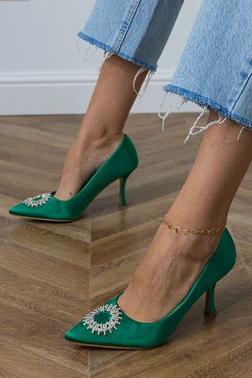 Groene zijden sandalen met...