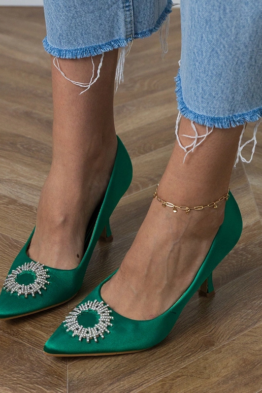 Groene zijden sandalen met zirconia...