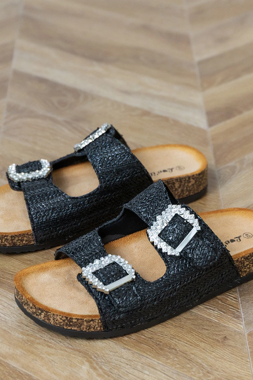 Pantoufles noires sur semelle en... Pantoufles noires sur semelle en...