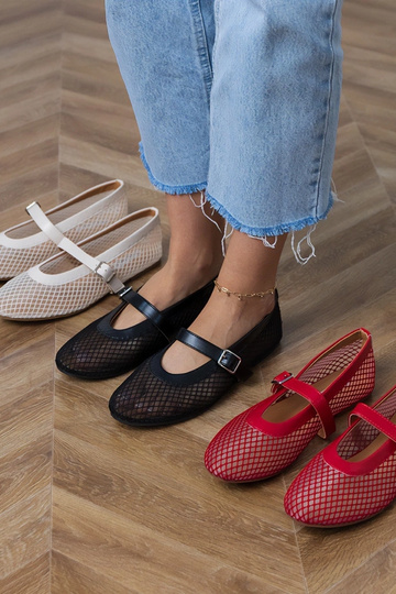 Rote Netz-Ballerinas mit...