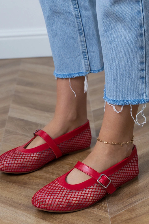 Rode netstof ballerina's met gesp Turina Rode netstof ballerina's met gesp Turina