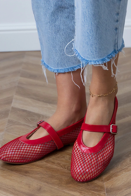 Rode netstof ballerina's met gesp Turina Rode netstof ballerina's met gesp Turina