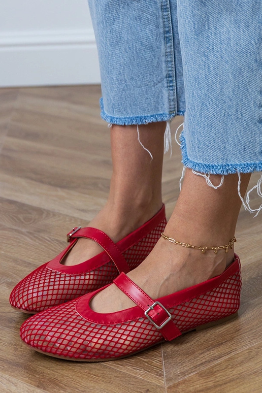 Rode netstof ballerina's met gesp Turina Rode netstof ballerina's met gesp Turina
