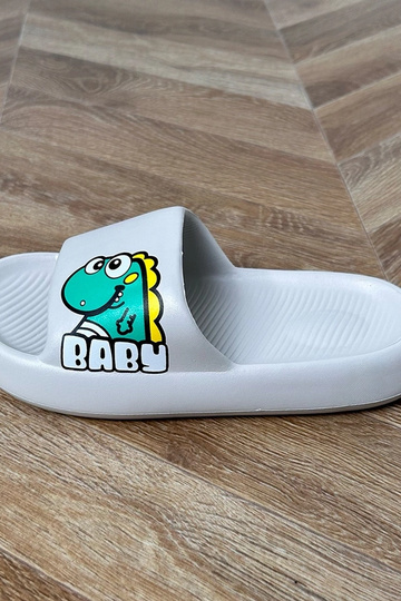 Grijze kinder slippers met prints Milos 2