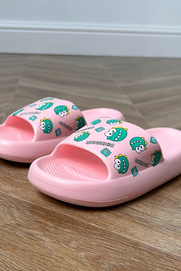 Roze kinder slippers met prints Dinos 2