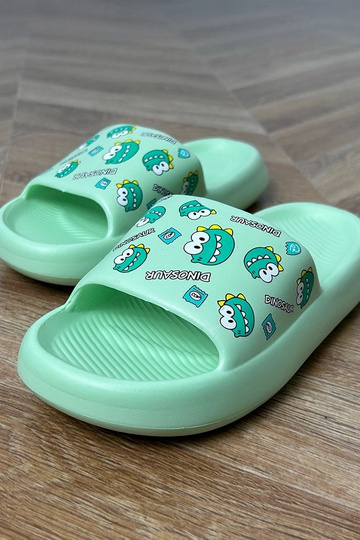 Grüne Kinderpantoletten mit Druck Dinos