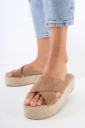 Bruine espadrille slippers met bandjes op platform Jerisa 2
