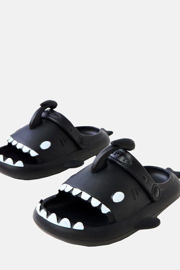 Zwarte kinderslippers met haai-motieven Tossi