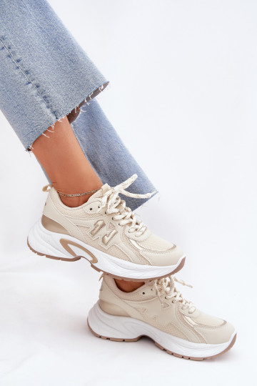 Sneakers model schoenen Dames met trendy massieve zolen beige Davira