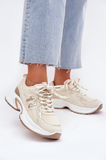 Sneakers model schoenen Dames met trendy massieve zolen beige Davira 2