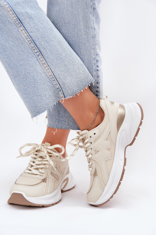 Sneakers model schoenen Dames met trendy massieve zolen beige Davira