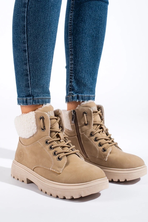 Bottines en simili-cuir beige pour...