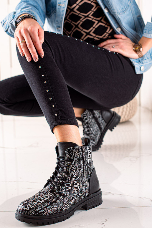 bottes avec imprimé pour femme en noir