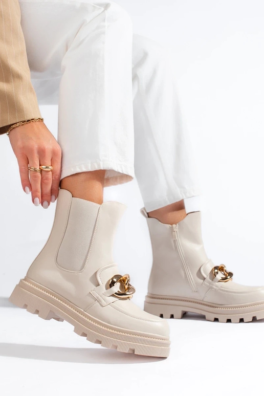 Damenstiefel mit Plateau in Beige