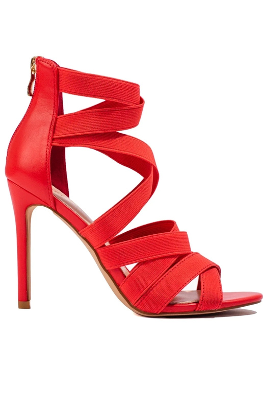 sandales à talon fin couleur rouge...