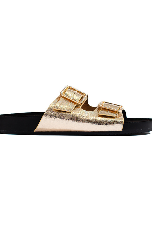 Gouden slippers met decoratieve gespen