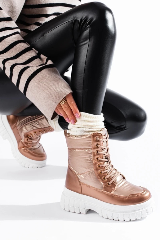 goudkleurige dames snowboots met veters goudkleurige dames snowboots met veters