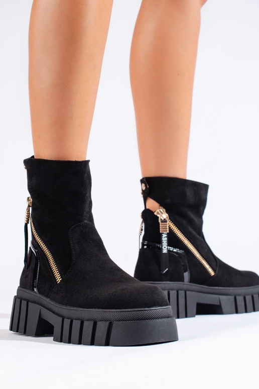 Bottines plateforme femme en daim noir