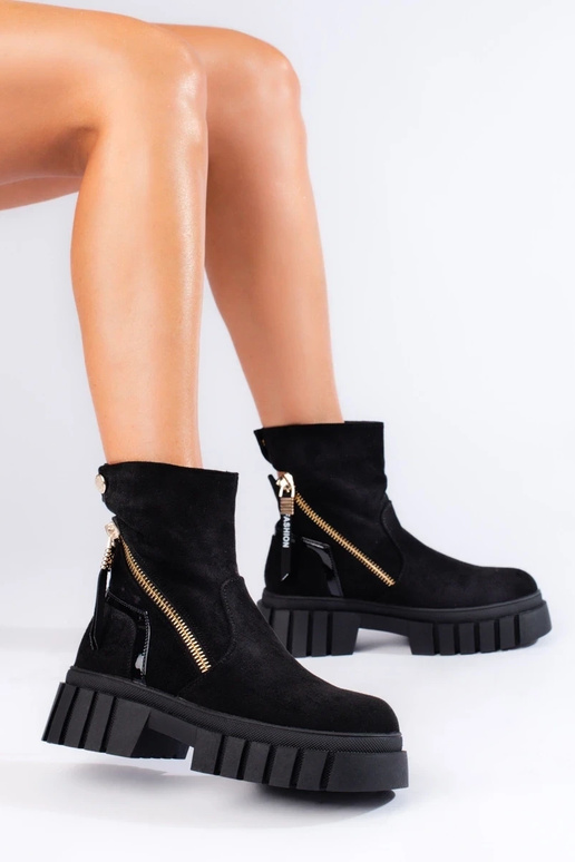 Bottines plateforme femme en daim noir