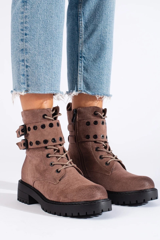 Dunkelbeige Damen-Schnürstiefeletten... Dunkelbeige Damen-Schnürstiefeletten...