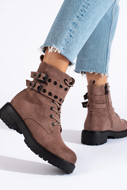 Dunkelbeige Damen-Schnürstiefeletten... Dunkelbeige Damen-Schnürstiefeletten...