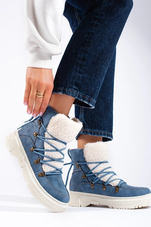 Blaue Damen-Schneestiefel mit Schaffell