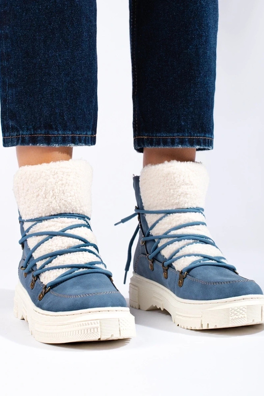 Blaue Damen-Schneestiefel mit Schaffell