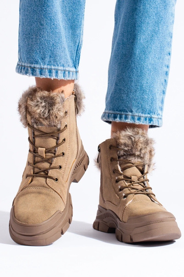 braune Damenstiefel mit Fell 2