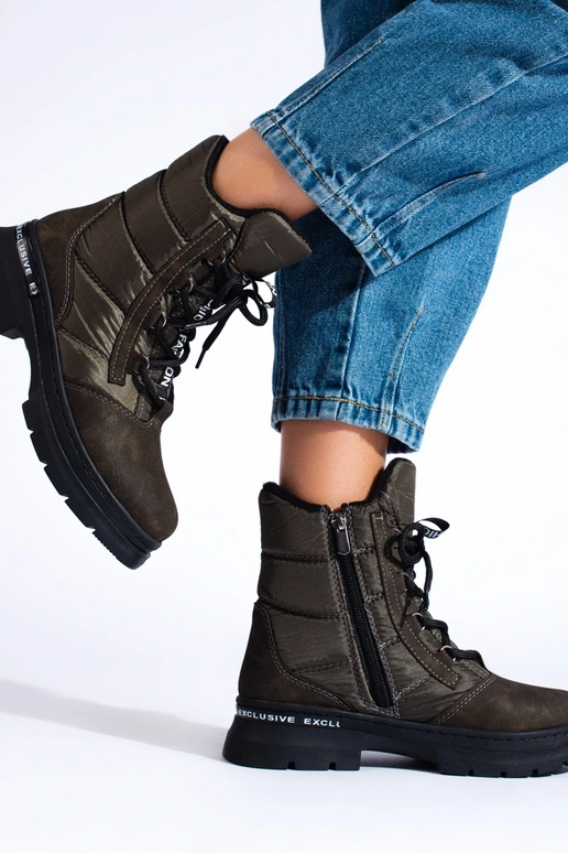 Boots de neige femme à lacets kaki Boots de neige femme à lacets kaki