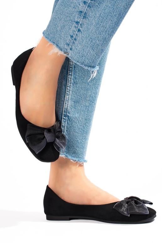 Suède ballerina met lint Shelovet zwart Suède ballerina met lint Shelovet zwart