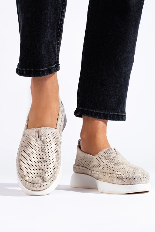 Lederne, durchbrochene Halbschuhe Gold