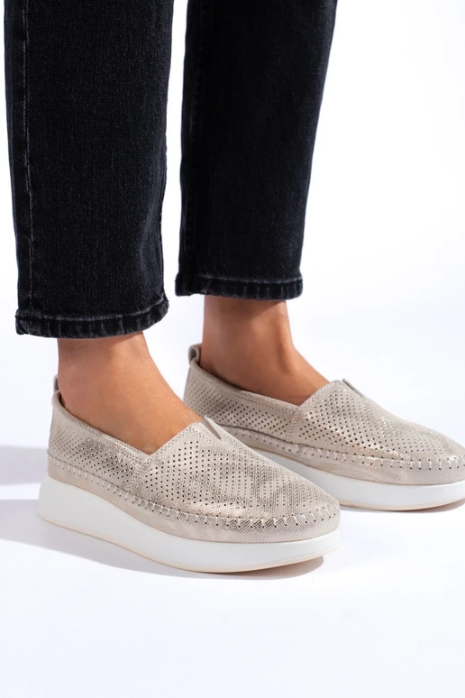 Lederne, durchbrochene Halbschuhe Gold