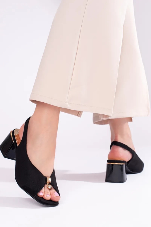 Shelovet zwarte suède sandalen met hak Shelovet zwarte suède sandalen met hak