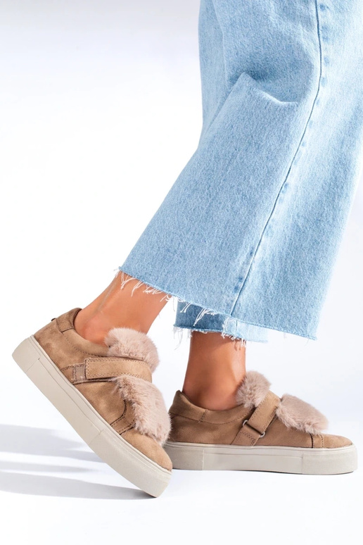 beige suède laarzen met bont Shelovet beige suède laarzen met bont Shelovet