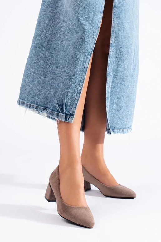 Zandkleurige suède hoge hakken met...