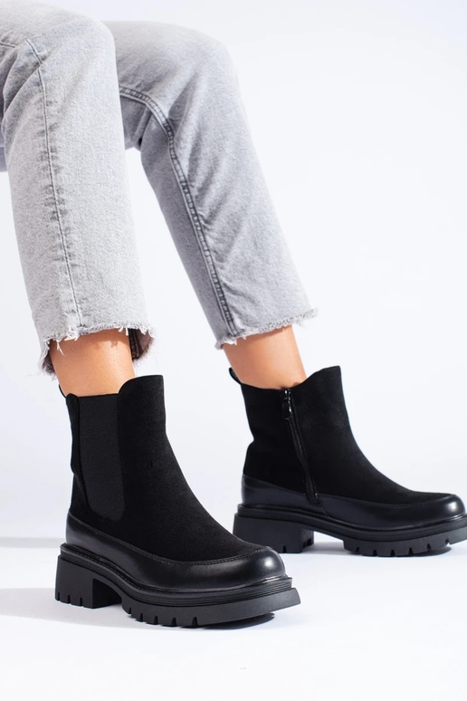 Bottines Chelsea en daim noires Vinceza