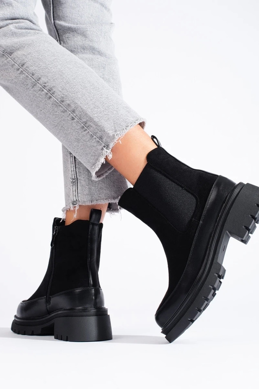 Bottines Chelsea en daim noires Vinceza