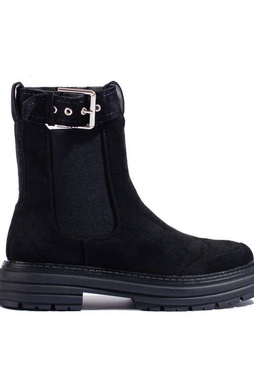 schwarze Wildlederschuhe mit Schnallen