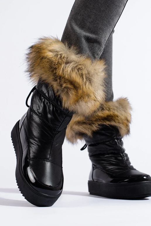 Zwarte dames snowboots met bont